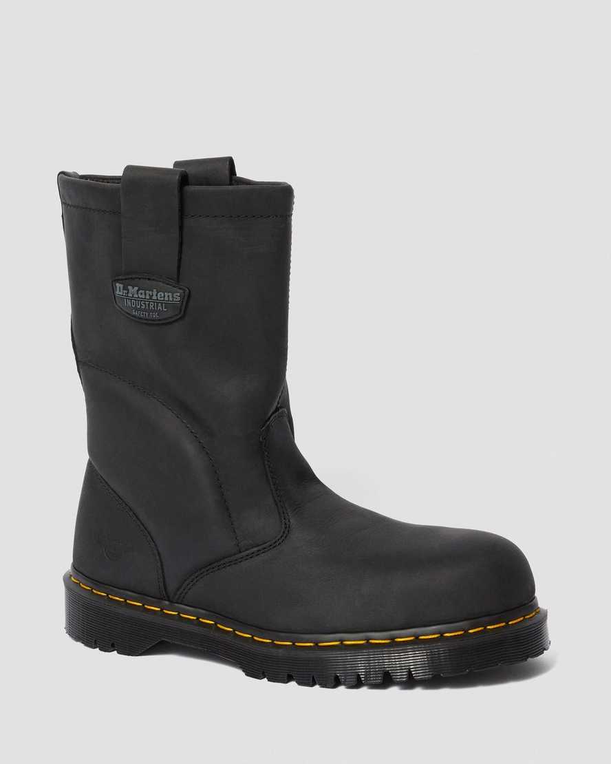 Dr. Martens 2295 Extra Wide Greasy Slip On Miesten Työsaappaat - Mustat Nilkkurit [832-XICJRA]